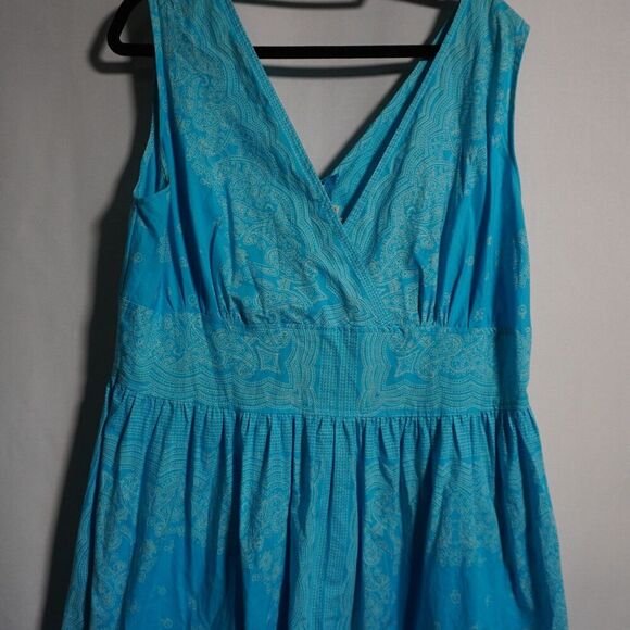 Vintage 1X Cotton Blue Plate Paisley Dress Knee‎ Length V Neck Open Back Y2K VTG - Picture 4 of 6